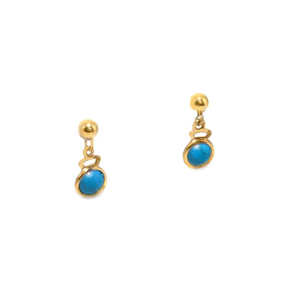 Girls .52 ct Turquoise bezel Drop Earrings/ Premium Quality 1/20 14K Gold Filled - Picture 6 of 9